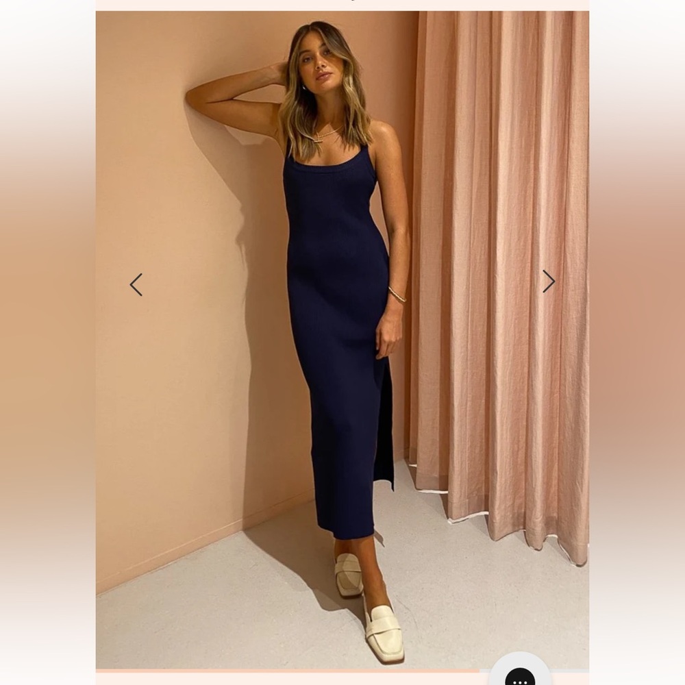 Manning Cartell Navy Ribbed Knit Open Back Midi Dress Side Slit S